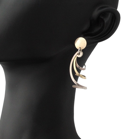 Vintage Sterling Silver & 14K Gold Filled Dangle Earrings Two Tone Long Spiral - Picture 3 of 3